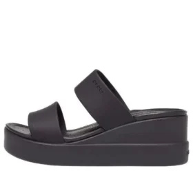 Brooklyn Double Strap Round Toe Mid Wedge Slides „Schwarz“