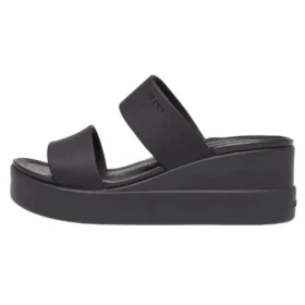 Brooklyn Double Strap Round Toe Mid Wedge Slides „Schwarz“