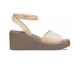 Brooklyn Keilabsatz-Sandalen mit Fesselriemen „Cream White Brown“