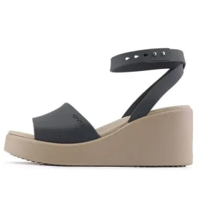 Brooklyn Keilabsatz-Sandalen mit Fesselriemen „Schwarz-Beige“