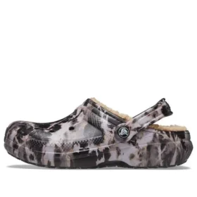 Classic Lined Bleach Dye Clogs „Black White Beige“
