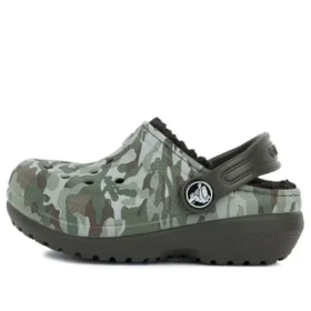 Clogs mit runder Zehenkappe und Camouflage-Print „Green Brown“