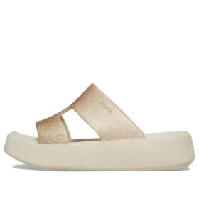 Getaway Plateau-Sandalen mit H-Riemen „Weiß-Braun“