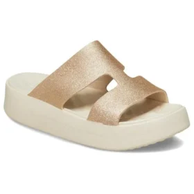 Getaway Plateau-Sandalen mit H-Riemen „Weiß-Braun“