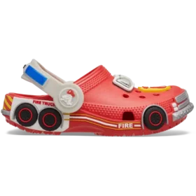 Klassische „Iam Fire Truck Lights“-Clogs für Kleinkinder mit Riemen am Fersenbereich