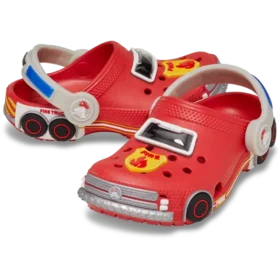 Klassische „Iam Fire Truck Lights“-Clogs für Kleinkinder mit Riemen am Fersenbereich