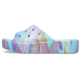 Klassische Plateau-Pantolette mit Palmenprint „Blue Multi-Color“