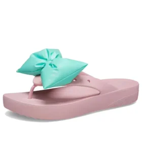 Klassische Plateau-Zehentrenner mit Schleife „Pink Teal“