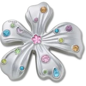 Silberne Jibbitz-Anstecker mit Metall-Edelstein-Blume